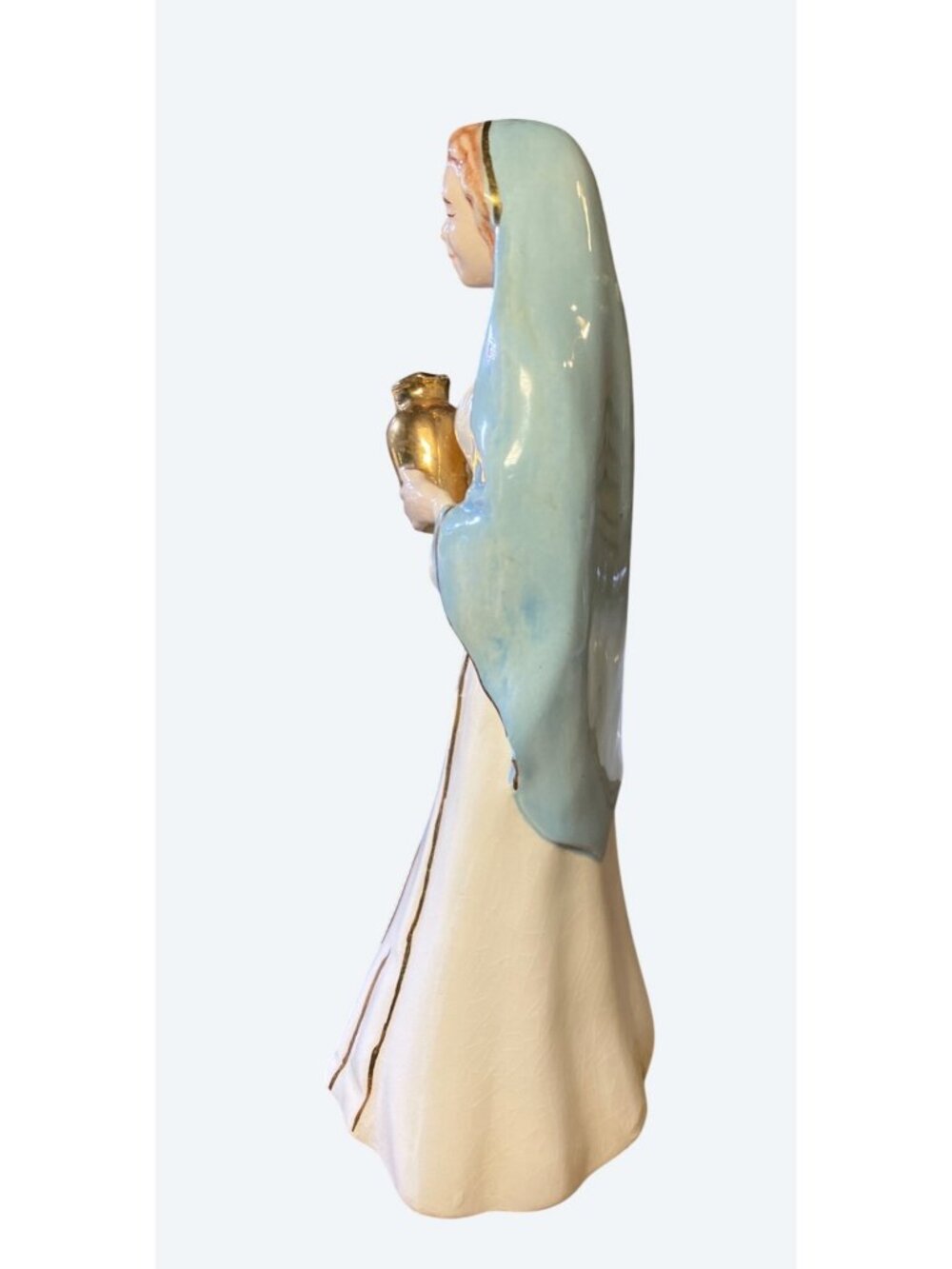 Lady Madonna Ceramic Figurine 9.25" Tall Hand painted Gold Colored Trim - Picture 8 of 13